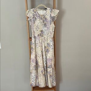 1. State Cream and Purple Floral Midi Dress